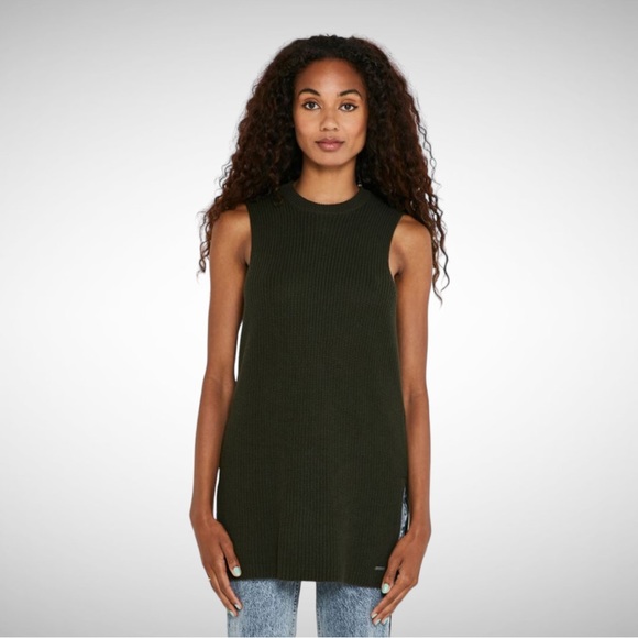 Noisy May Long Cotton Knit Vest Forest Green S - Picture 2 of 8